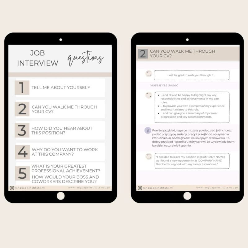 Zestaw materiałów przygotowujących do rozmowy rekrutacyjnej po angielsku